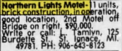 Northern Lights Motel & Restaurant - July 1984 For Sale (newer photo)